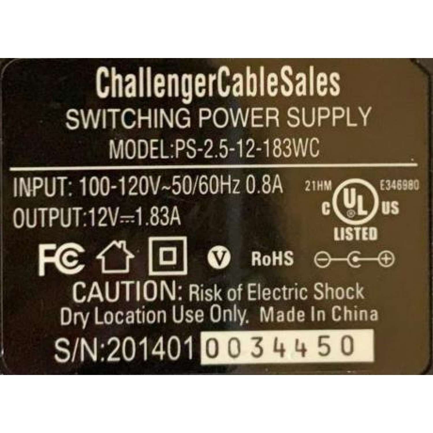 ADAPTADOR CHALLENGER VCA / NUMERO DE PARTE PS-2.5-12-183WC / MODELO PS-2.5-12-183WC / ENTRADA VCA 100-120V～50-60Hz .8A / SALIDA VCD 12V-1.83A - Imagen 4